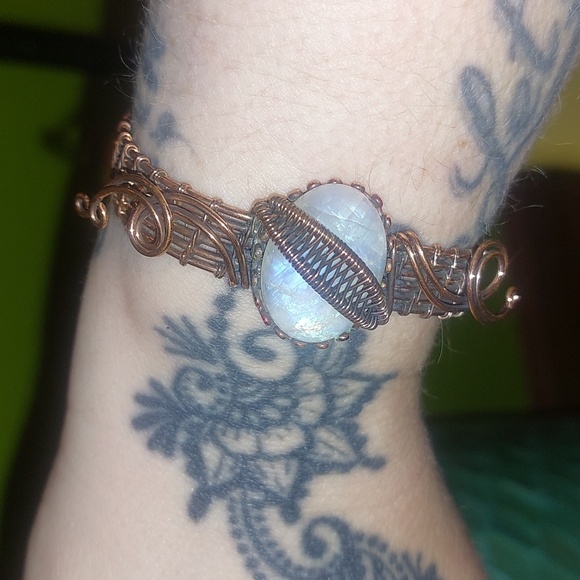 Moonstone Copper Wire Wrapped Bracelet - Picture 2 of 4